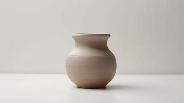 An empty clay pot standing on bright white studio background. Generative AI.