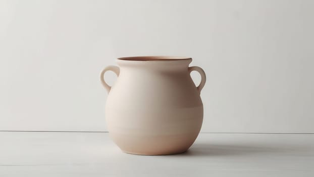 An empty clay pot standing on bright white studio background. Generative AI.