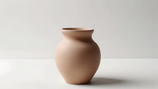 An empty clay pot standing on bright white studio background. Generative AI.