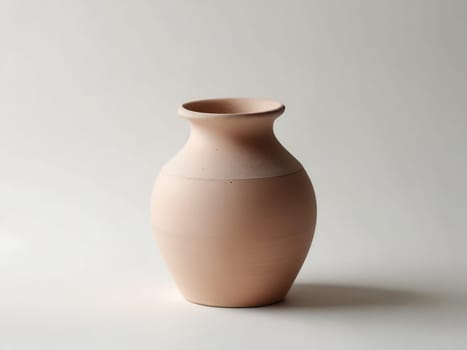 An empty clay pot standing on bright white studio background. Generative AI.