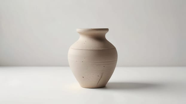 An empty clay pot standing on bright white studio background. Generative AI.