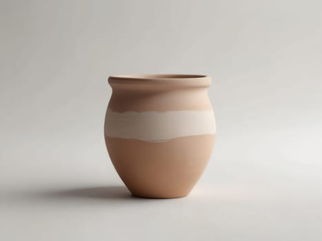 An empty clay pot standing on bright white studio background. Generative AI.