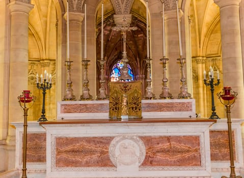 DREUX, FRANCE, MAY 15, 2024 : The Royal Chapel of Dreux, built in 19th century,  is the traditional gothic burial place of members of the House of Orleans. 