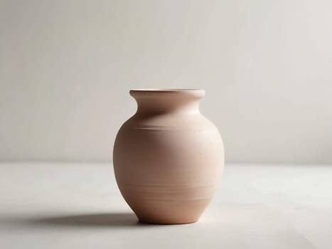 An empty clay pot standing on bright white studio background. Generative AI.