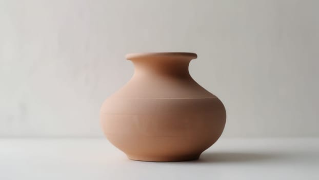 An empty clay pot standing on bright white studio background. Generative AI.