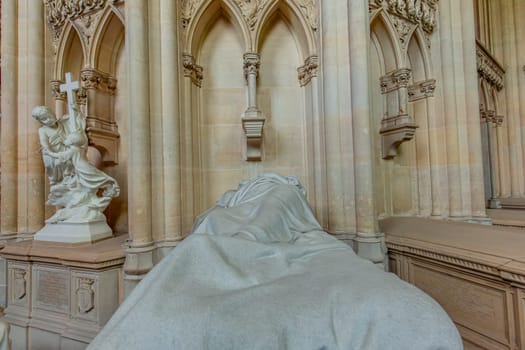 DREUX, FRANCE, MAY 15, 2024 : The Royal Chapel of Dreux, built in 19th century,  is the traditional gothic burial place of members of the House of Orleans. 