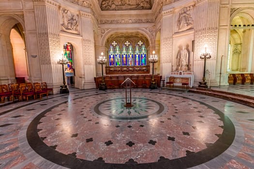 DREUX, FRANCE, MAY 15, 2024 : The Royal Chapel of Dreux, built in 19th century,  is the traditional gothic burial place of members of the House of Orleans. 