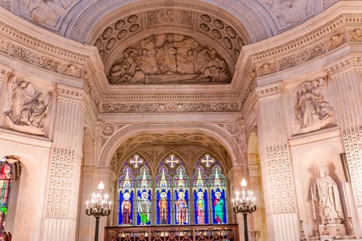 DREUX, FRANCE, MAY 15, 2024 : The Royal Chapel of Dreux, built in 19th century,  is the traditional gothic burial place of members of the House of Orleans. 