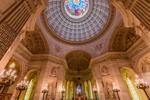 DREUX, FRANCE, MAY 15, 2024 : The Royal Chapel of Dreux, built in 19th century,  is the traditional gothic burial place of members of the House of Orleans. 