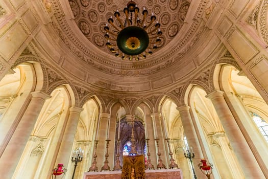 DREUX, FRANCE, MAY 15, 2024 : The Royal Chapel of Dreux, built in 19th century,  is the traditional gothic burial place of members of the House of Orleans. 