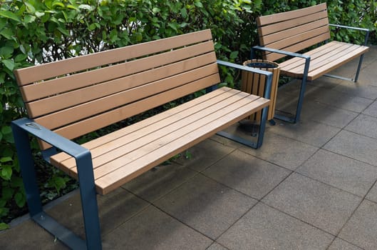 Wooden benches in a park. High quality photo