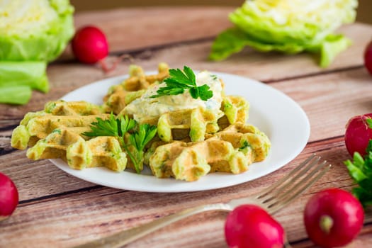 vegetable cabbage waffles fried with herbs.