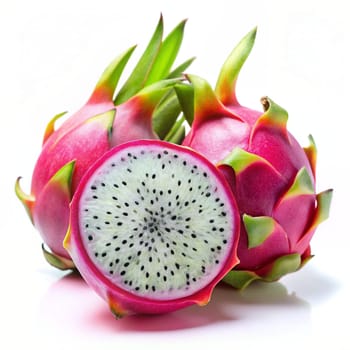 Dragon fruit or pitaya or pitahaya on white background. Ai generated image