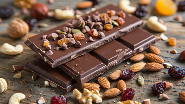 A detailed look at a chocolate bar filled with crunchy nuts, providing a rich and natural texture.