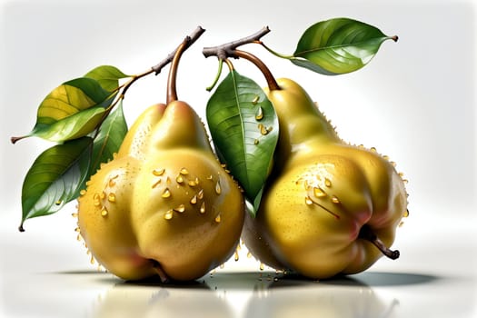 fresh ripe yellow pear, isolated on white background .