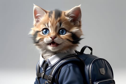 kitten schoolboy in school uniform with backpack .