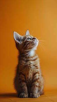 A small to mediumsized Felidae, the domestic shorthaired cat, is sitting on a table gazing up at the sky with its whiskers twitching and fur shining in the sunlight