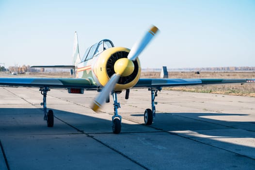 Ultralight small private aircraft airplane at the aerodrome airport