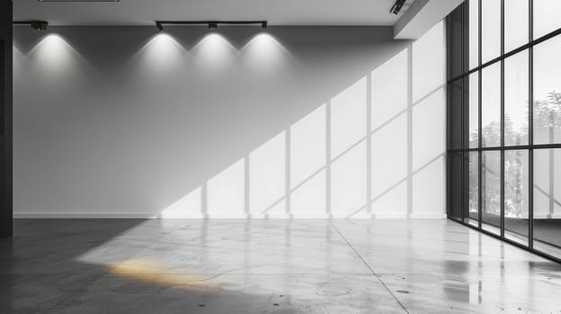 A large empty room with a lot of light shining on it. The room is bare and empty, with no furniture or decorations. The light shining on the floor creates a sense of emptiness and loneliness