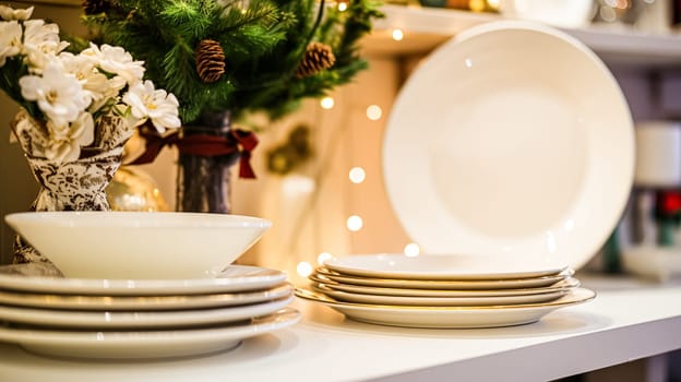 Dishware and crockery set for winter holiday family dinner, Christmas homeware decor for holidays in the English country house, gift set and home styling inspiration