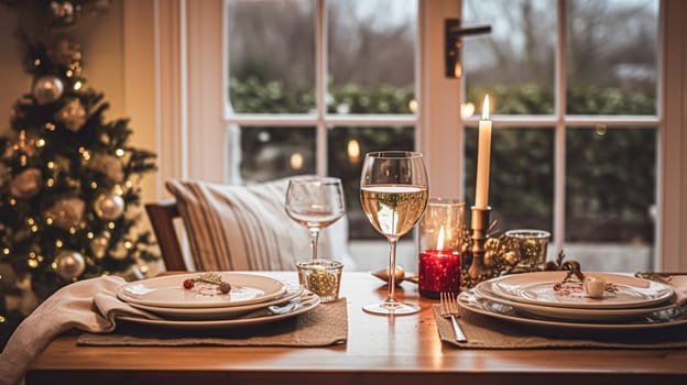 Festive date night tablescape idea, dinner table setting for two and Christmas, New Year, Valentines day decor, English countryside home styling