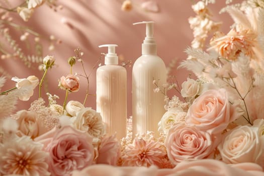 Luxury product cosmetic packaging with flower background.