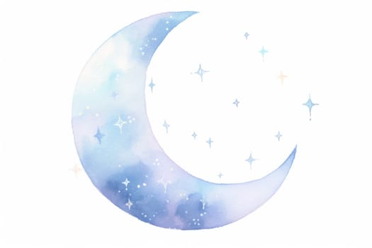 Simple blue moon hand drawn watercolor illustration