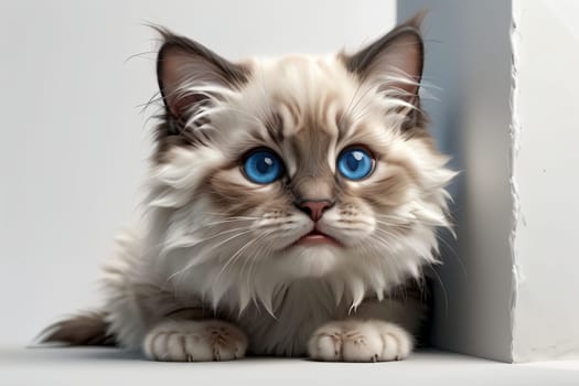 Beautiful young purebred Ragdoll kitten looking forward .