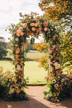 Floral decoration, wedding decor and autumn holiday celebration, autumnal flowers and event decorations in the English countryside garden, country style idea