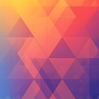 A vibrant abstract background featuring triangles in a geometric pattern with colors like brown, azure, purple, orange, amber, pink, and violet