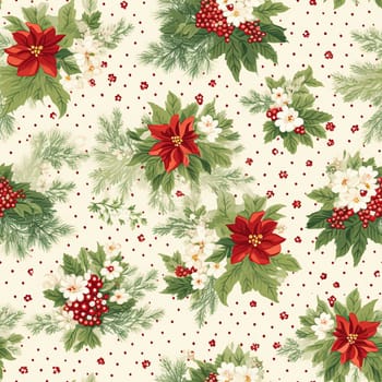 Seamless pattern, tileable Christmas holiday floral country dots print, English countryside flowers for wallpaper, wrapping paper, scrapbook, fabric and product design motif