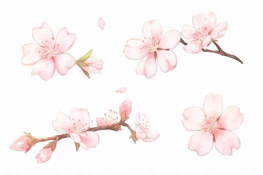 Branch of cherry blossom hand drawn watercolor illustration