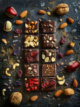 A chocolate bar packed with nuts, cranberries, and almonds for a delicious and crunchy treat.
