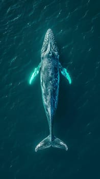 An electric blue humpback whale gracefully gliding through the liquid depths of the ocean, showcasing the beauty of marine mammal life
