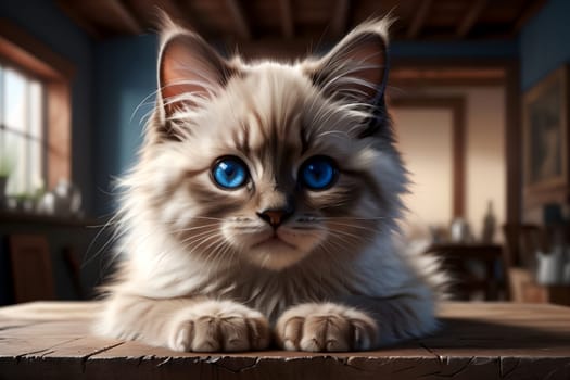 Beautiful young purebred Ragdoll kitten looking forward .