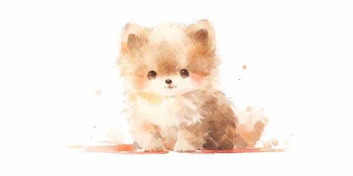 Cute kawaii dog hand drawn watercolor illustration