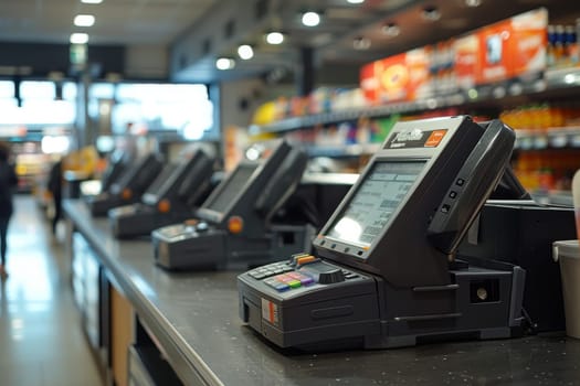 cashier machine in supermarket at shopping mall.