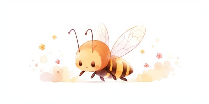 Cute kawaii little bee hand drawn watercolor illustration