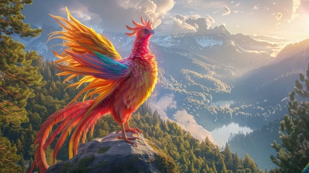 A fantasy phoenix bird with heaven background.