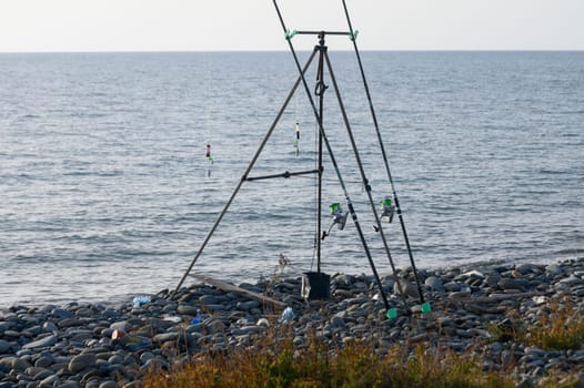 fishing rods on the seashore