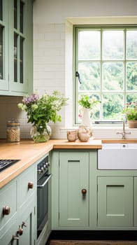 Mint cottage kitchen interior design, home decor and house improvement, English in frame kitchen cabinets in a country house interiors