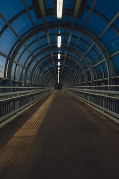 A pedestrian crossing at sunset. Tunnel Shot using a wide angle lens