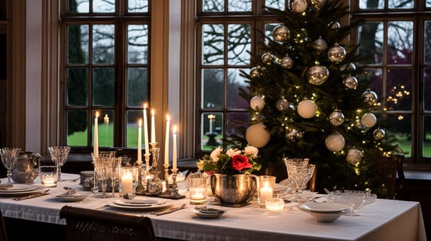 Christmas at the manor, English countryside decoration and festive interior decor