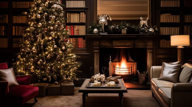 Christmas at the manor, English countryside decoration and festive interior decor