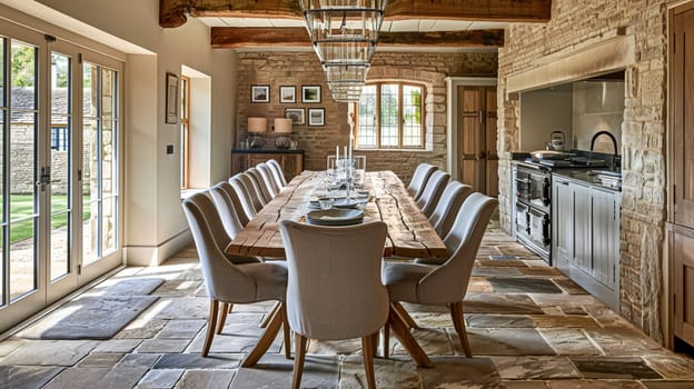 Cotswolds cottage style dining room decor, interior design and country house furniture, home decor, table and chairs, English countryside styling