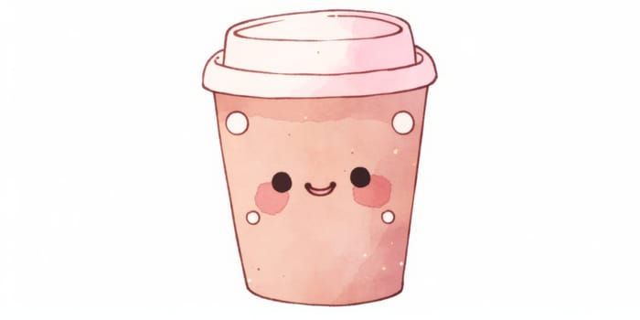 Smiley paper coffee cup character. Takeaway coffee hand drawn watercolor illustration