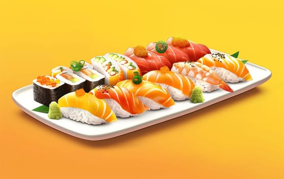 Visually Stunning Sushi Platter with Nigiri, Sashimi, and Rolls Intricate Garnishes Sleek Elegant Background Concept Culinary Artistry.