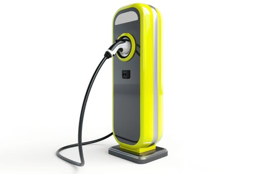 Electric Car Charging Station Isolated on White Background Concept Clean Energy Technology.