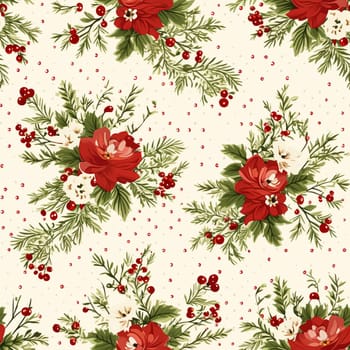 Seamless pattern, tileable Christmas holiday floral, country flowers dots print, English countryside roses for wallpaper, wrapping paper, scrapbook, fabric and product design motif