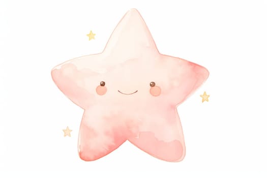 Smiley star character hand drawn watercolor illustration